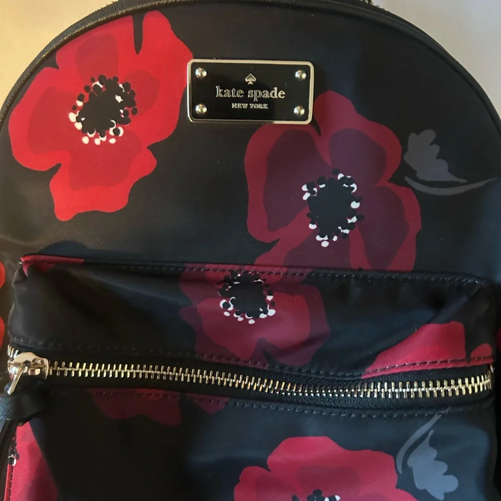 Kate Spade Black and Red Floral Backpack - Picture 2 of 2